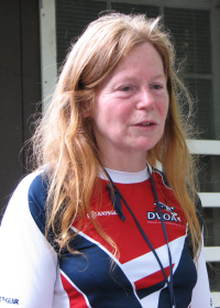 Sharon Siegler at the finish of the SVO Memorial Day Rogaine, photo by Julie Keim