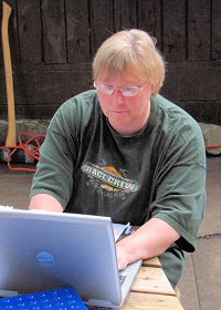 Marilee Ball working registration at the SVO Memorial Day Rogaine, photo by Julie Keim