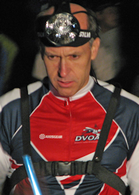 Tom Overbaugh starting the Hickory Run Night-O, photo by Julie Keim